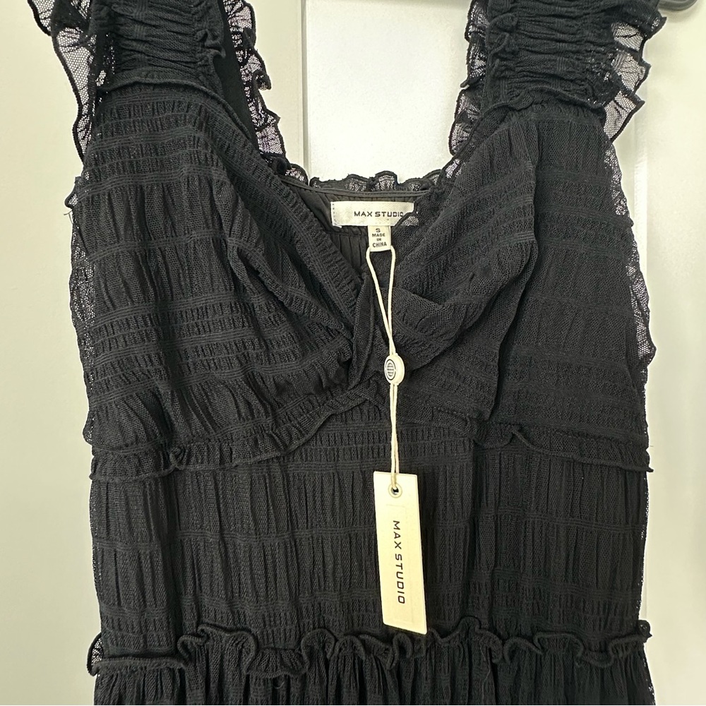 Max Studio NWT Elegant Black Ruffled Midi Dress - Picture 4 of 7
